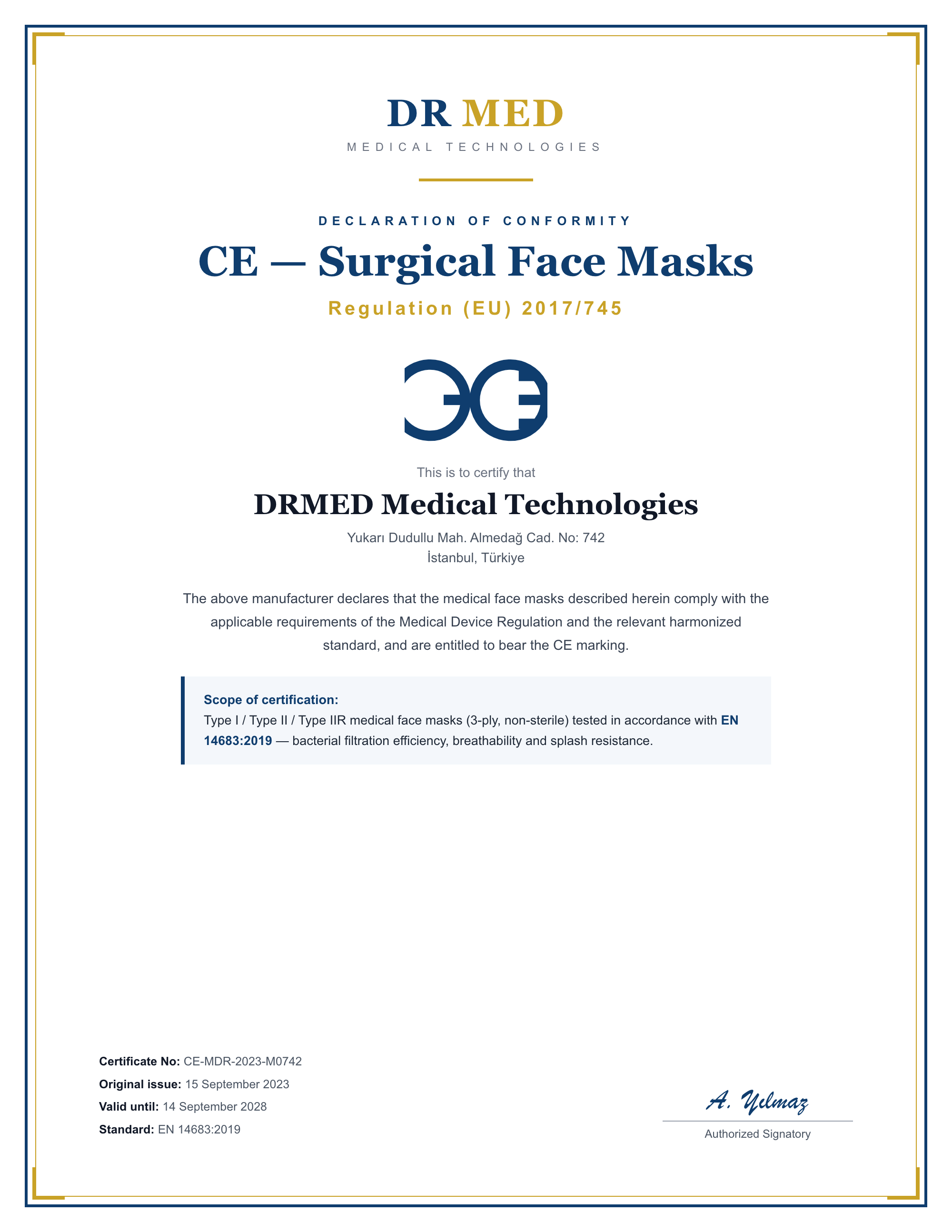 CE — Medical Masks certificate